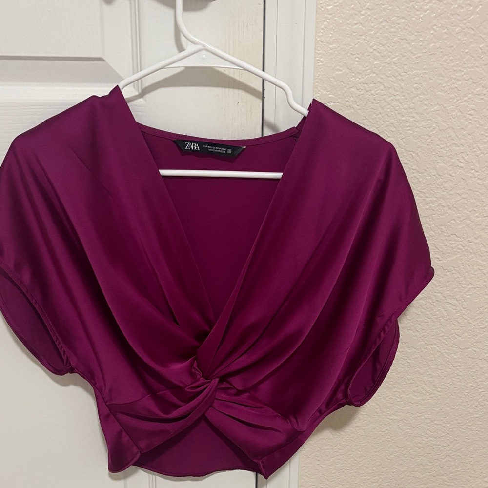 Zara Women's Deep Purple Satin Blouse